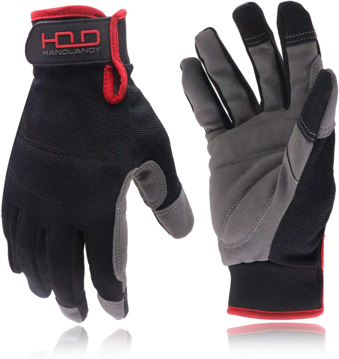 HANDLANDY Mens Utility Work Gloves, Flexible Mechanic Gloves Touch Screen,Breathable Spandex Back