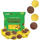 St. Patrick's Day 25 Milk Chocolate Coins Lucky Gold Coins Foils, Shamrock Clover Leprechaun remium Belgian Milk Chocolate Coins Bag Nut-Free (25-Pack)