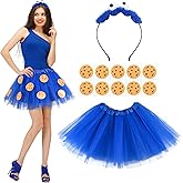 Kavoc Halloween Blue Cookie Costume Accessories Include Blue Tutu Skirt Cookie Stickers Headband for Halloween Women Cosplay Party Dress Up
