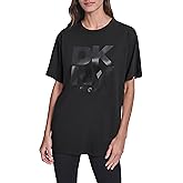 DKNY Womens Short Sleeve Stacked Satin Logo T-Shirt