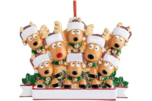 MOERBENCHI 2024 Personalized New Home Small Bulk DIY Custom Cute Reindeer Family of Seven Christmas Hanging Decorations Ornaments Kits Sets for Tree for Outdoors Christmas Deer