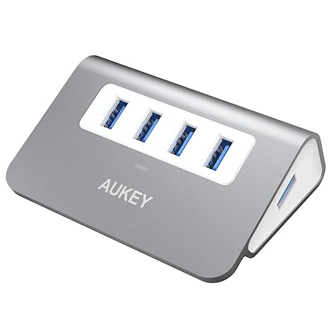 AUKEY USB Hub 4 Port Super Speed 5Gbps Aluminum mit 60cm USB 3.0 Kabel und LED-Anzeige USB 3.0 Hub für Apple MacBook, Macbook