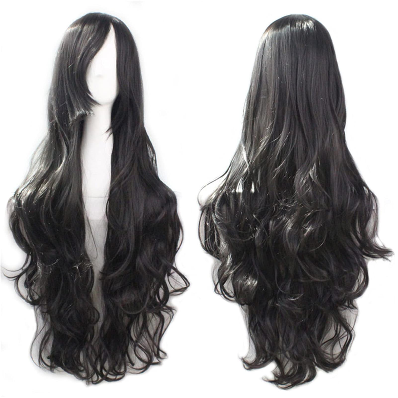 32" 80cm Long Hair Heat Resistant Spiral Curly Cosplay Wig Black Wigs for Party Cosplay Halloween Anime (A-Black) — image 1