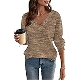 Women's Waffle Knit Tops Fall Loose Long Sleeve V Neck Shirts Dressy Casual Blouse