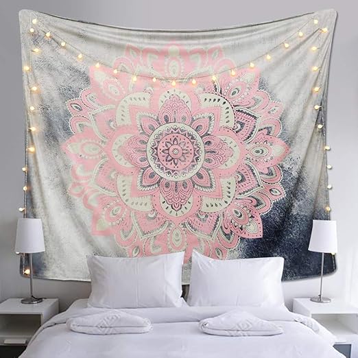 Lomohoo Indian Tapestry Mandala Tapestry Bohemian Wall Hanging Dorm Decor Art Hippy Tapestries Bedroom Mandala Art Cotton Tapestry Grey