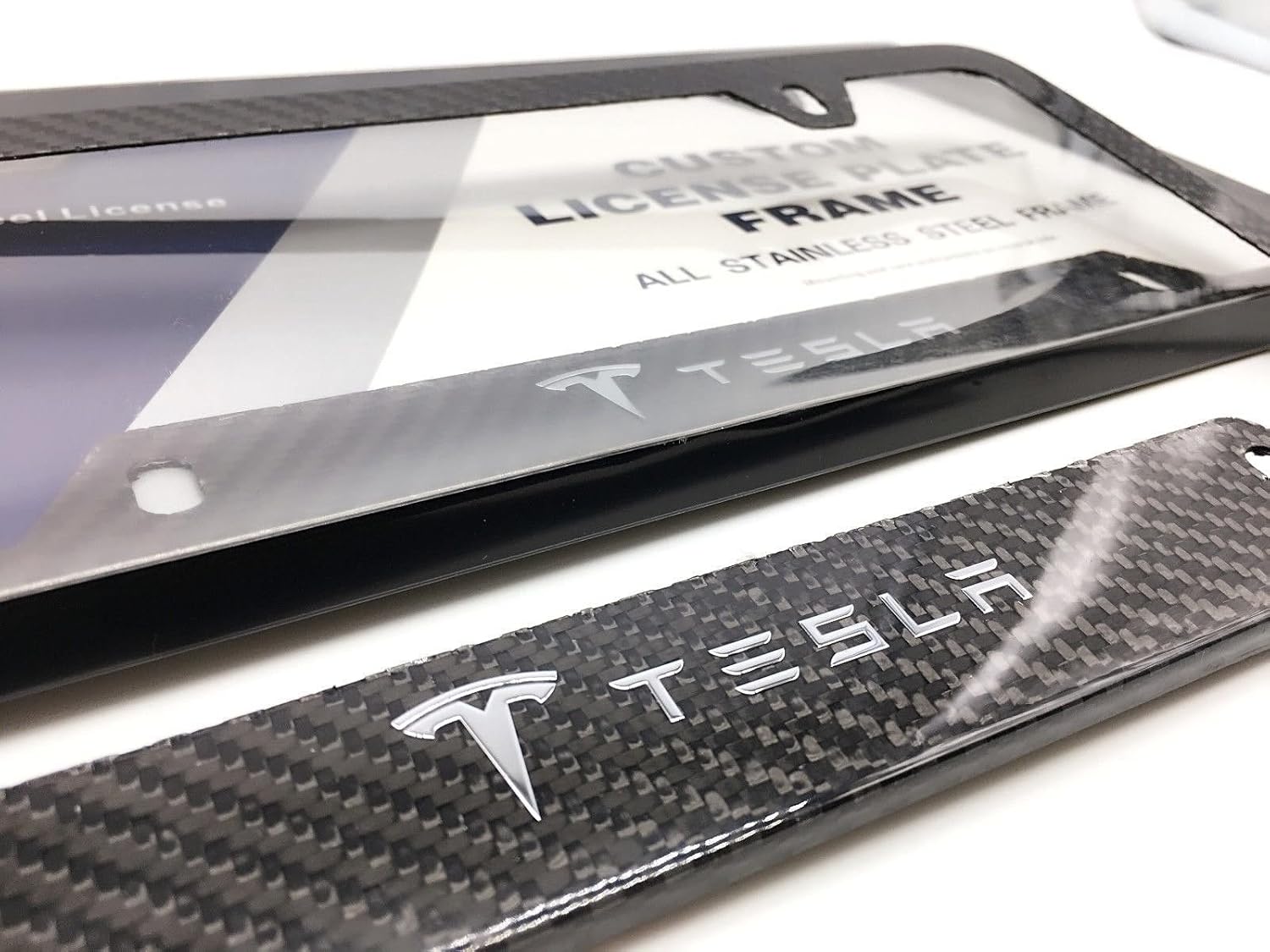 TESLA Logo Emblem Full Carbon Fiber License Plate Frame (AP Creations