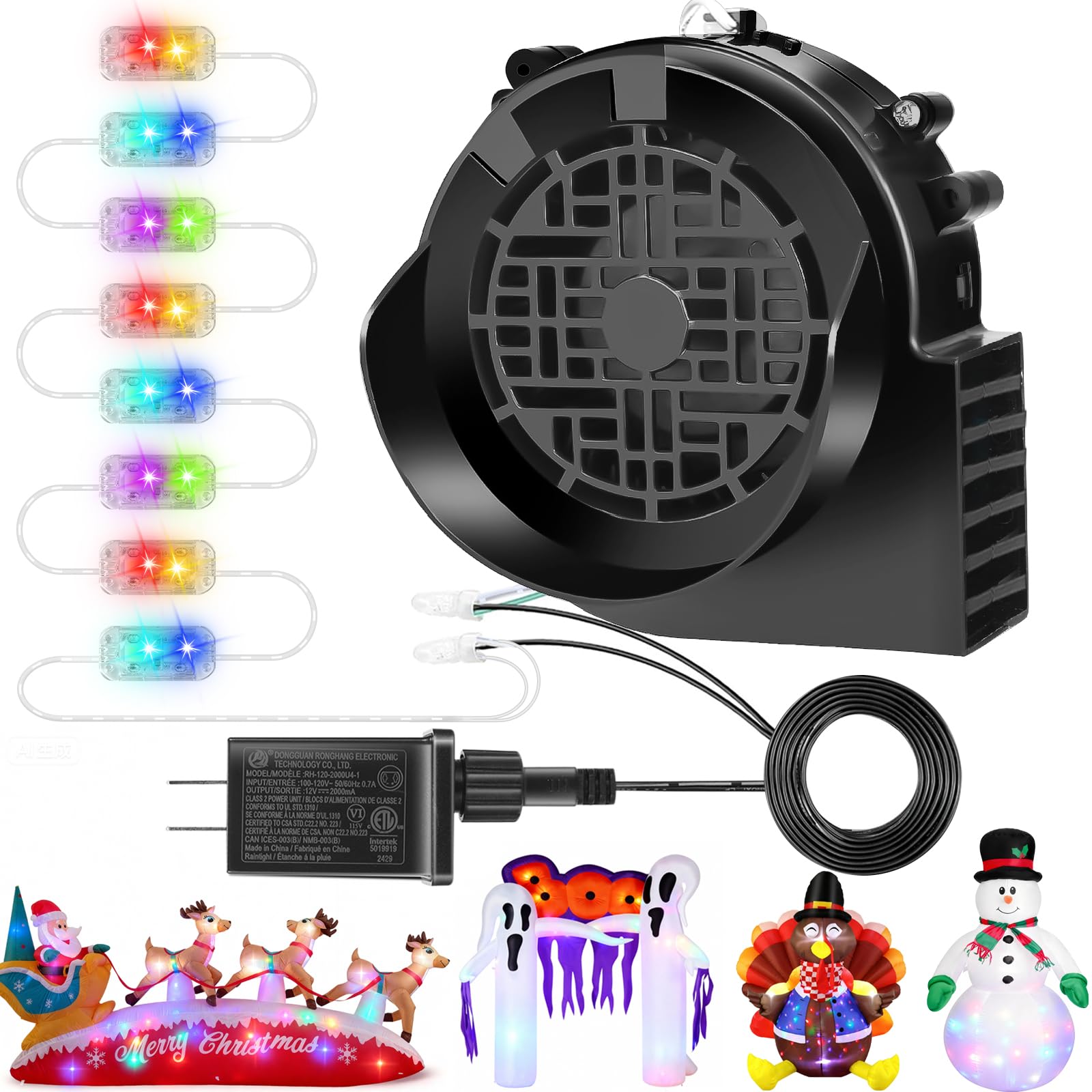Replacement 1.5A Air Blower Fan for Inflatables, 8 Bright LEDs Motor ...