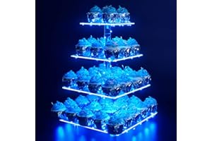 YESTBUY Cupcake Stand – Premium Cupcake Holder/ Tower – Cady Bar Party Décor – 4 Tier Acrylic Display for Pastry + LED Light String – Ideal for Weddings, Birthday (Blue Light)