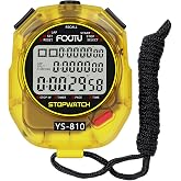 Sports Stopwatch Timer, 10Lap /Split Memory Digital Stop Watch Yellow | 3-Row Large Display，Countdown Timer with 12/24 Hour Clock Alarm On/Off Mute, Calendar Lanyard for P.E Coach Referees
