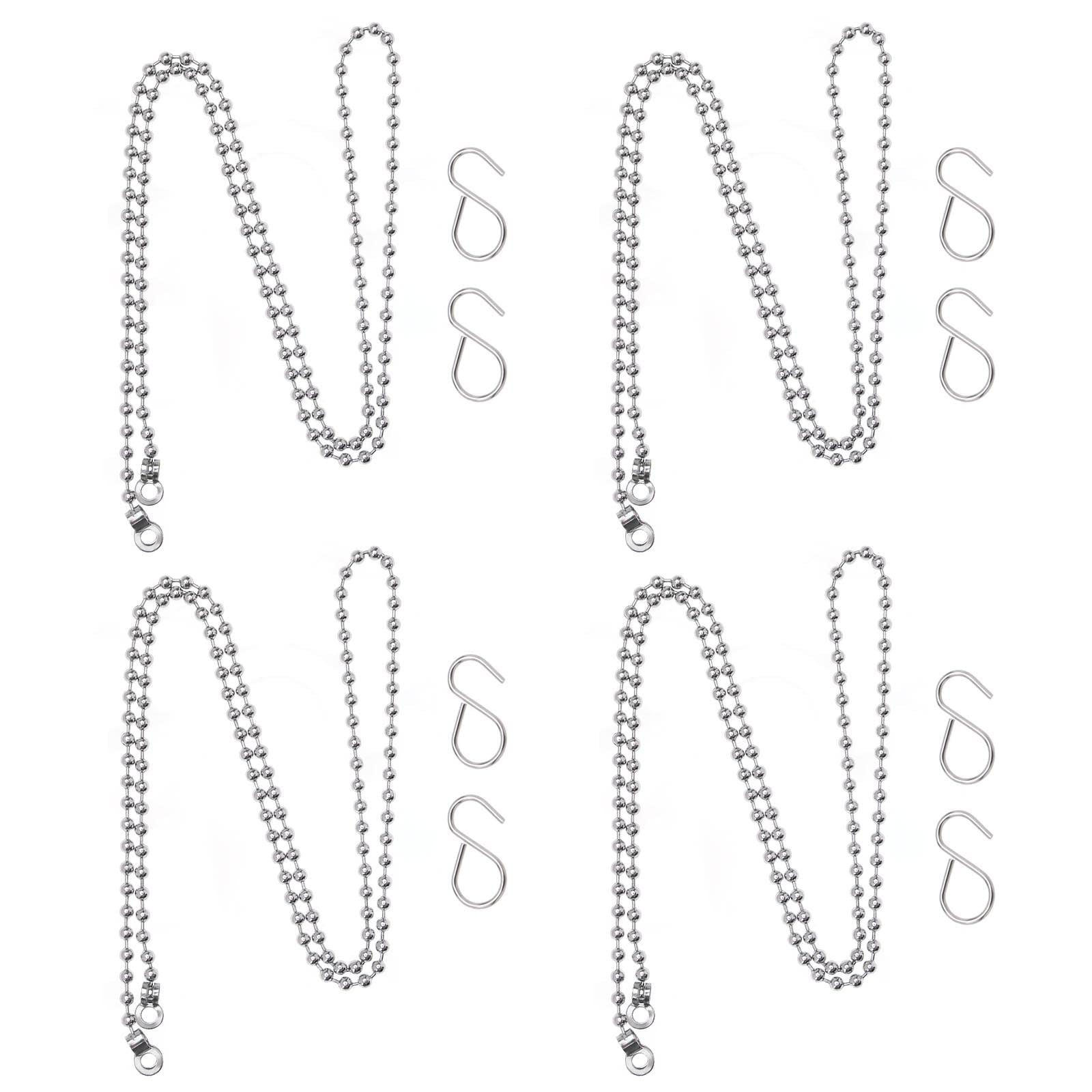 EMSea 4Pcs Bathtub Sink Stopper Stainless Steel Plug Chain Replacement Ball Type Basin Chain Accessories for Bath Basin Kitchen Supplies Silver 60cm