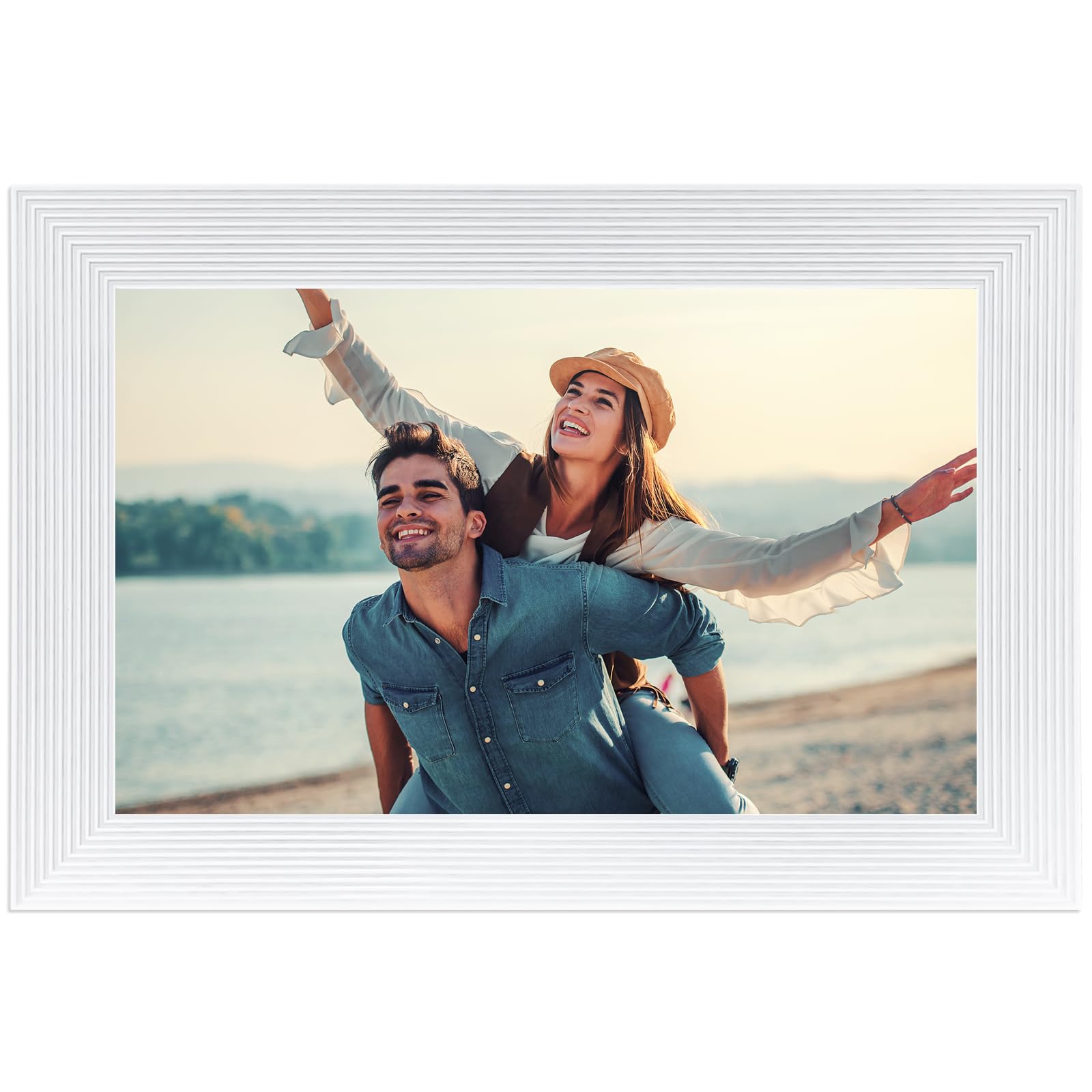 10 Inch Frameo WiFi Digital Picture Frame, 32GB Memory Smart Digital Frame with Touch Screen, Auto Rotate, Wall Mountable 1280x800 Electronic Picture Frame (White)