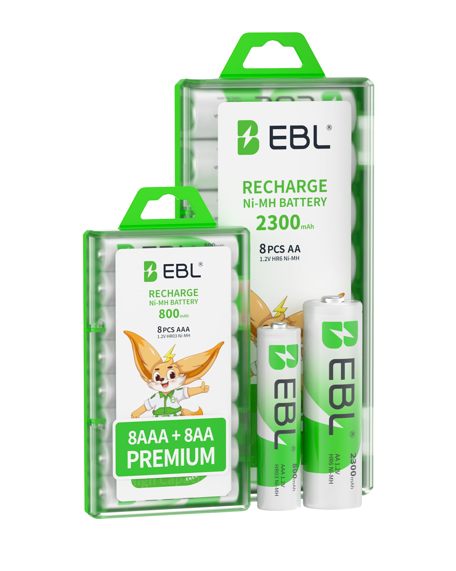EBL 16-Pack 1.2V Rechargeable Batteries Combo: 8 X Rechargeable Battery AA + 8 X AAA Rechargeable Batteries with Pre-Charged, Low Self-Discharge, High Capacity for Long Lasting Power