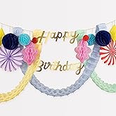 Meri Meri Honeycomb Happy Birthday Banner (Pack of 1), 2 Strands, 9' Birthday Party Garland (13' Including Excess Cord), Meri Meri Party Garland