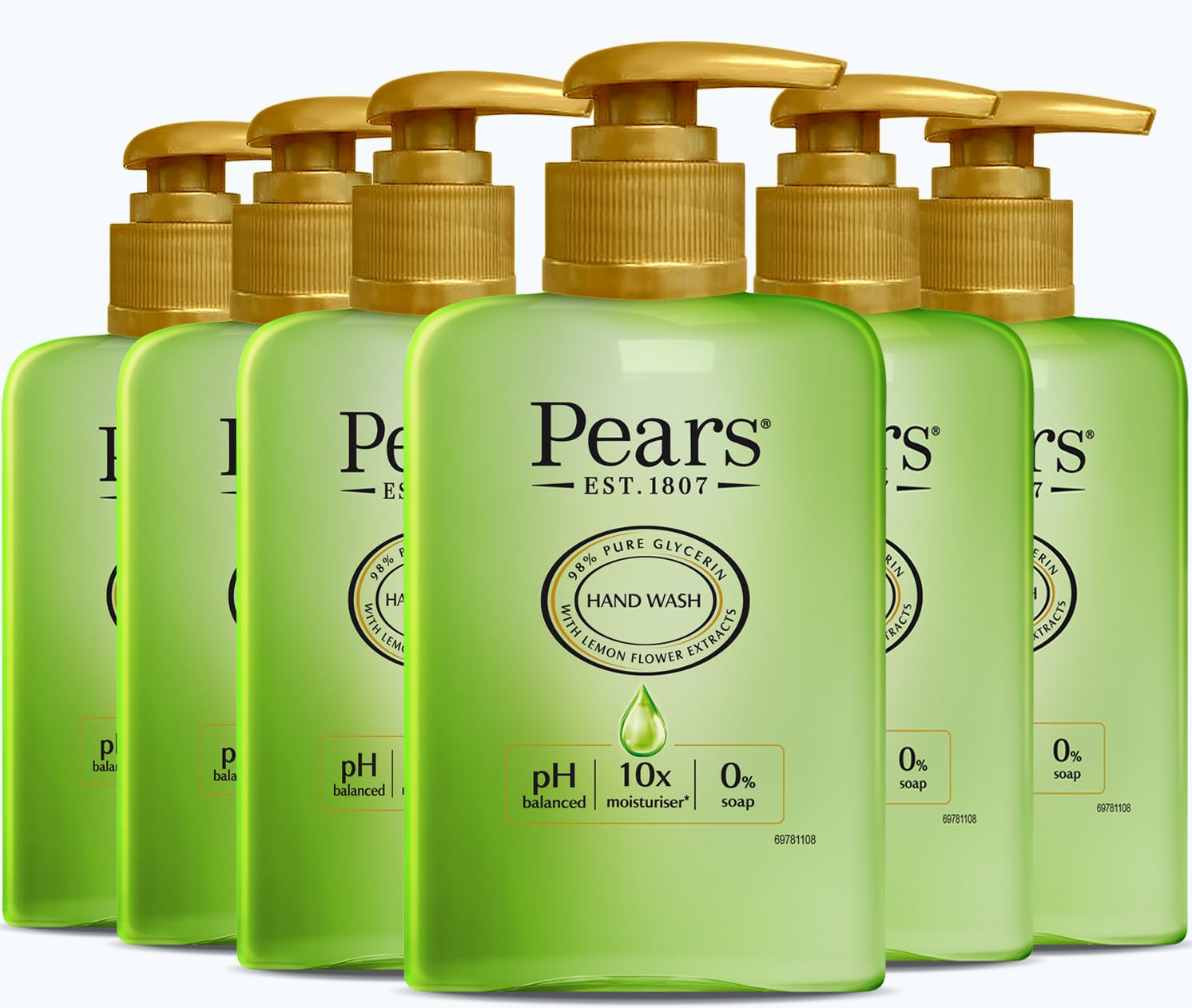 Pears Pure & Gentle Moisturising Hand Wash with Lemon Flower Extract - Enriched with Glycerin and Natural Oils, 10x More Moisturiser* - Suitable for Men and Women | 250ml (6 Pack)