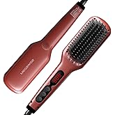 Megawise Pro Ceramic Ionic Hair Straightener Brush – Fast 20s Heating, Auto-Off, Anti-Scald, Dual Voltage, Rotatable Power Cord – Home Salon Styling (Tomato Red)