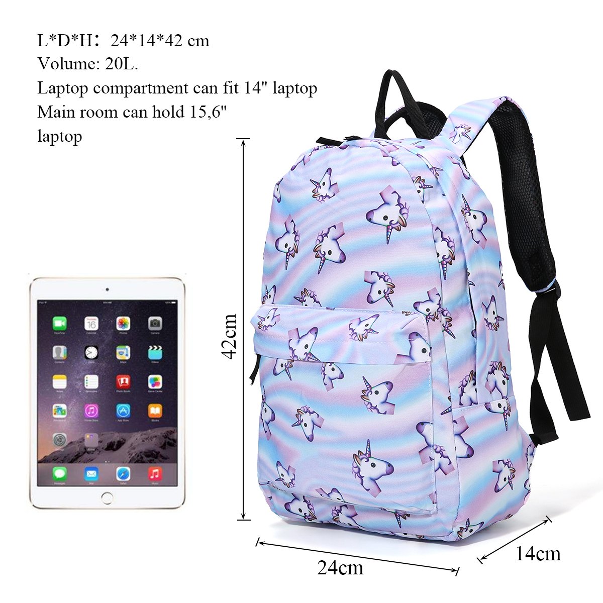 Tezoo Casual Schulrucksäcke Rucksack Damen Einhorn Rucksäcke Schule Daypacks Kinderrucksack für 14 Zoll Laptop College Backpack für Kinder Jungen Studenten Blau