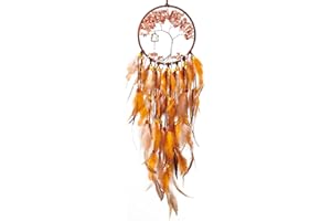 HOLSM-III Tree of Life Large Dream Catchers - Orange Rooster Feathers with Red Agate, Handmade Chakras Dreamcatcher for Bedroom, A Dream Catcher for Girls, Dream Catchers for Boys, Dream Catcher Wall Decor