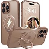 GolbinBox 360° Spin Magnetic Stand for iPhone 16 Pro Max Case, [Compatible with MagSafe] [Full Camera Protection] [16FT Military Drop Protection], Silm Translucent Matte Phone Case, Brown