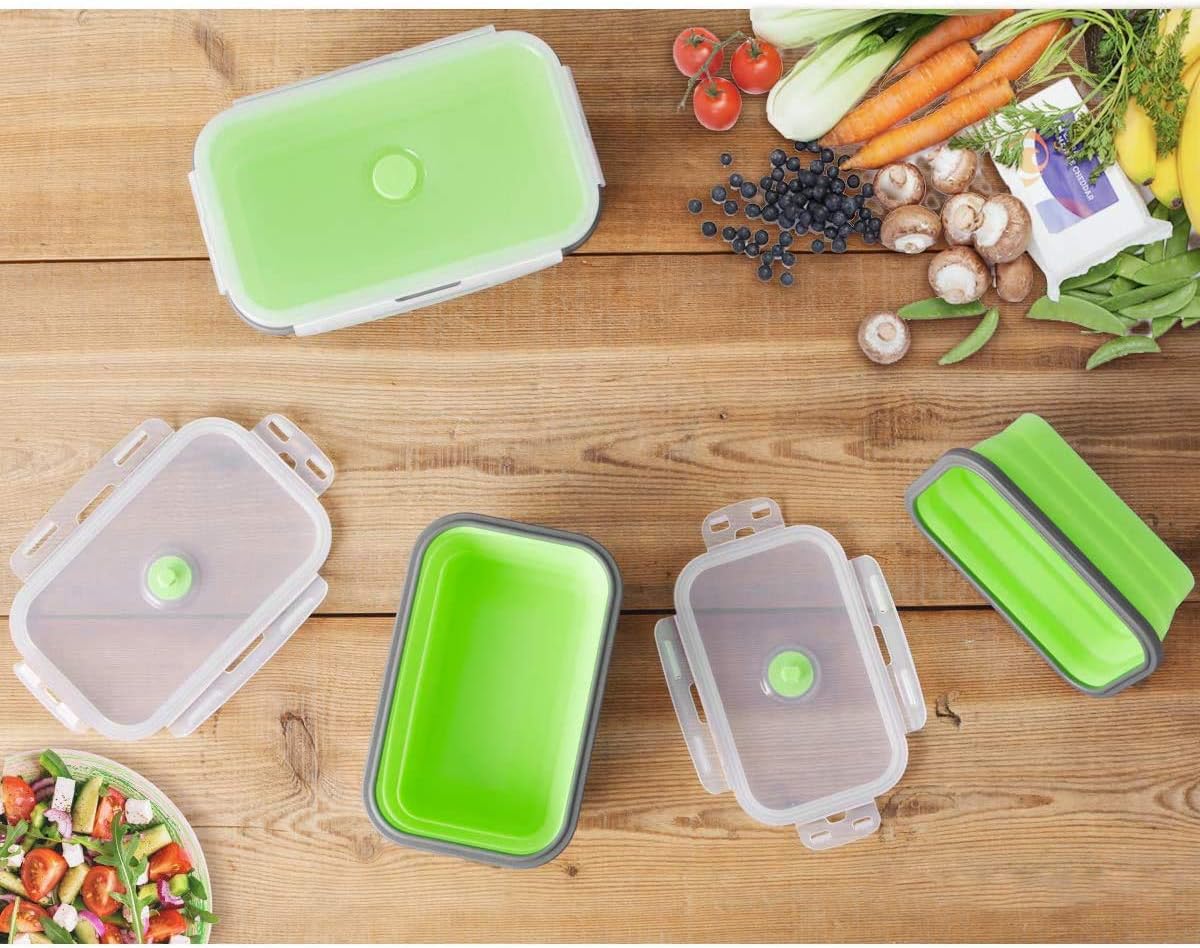 Beeptrum Collapsible Silicone Food Storage Container with Lid, Portable Lunch Bento Box Outdoor Picnic Box Space Saving - Image 3