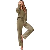 Ekouaer Waffle Knit Pajama Sets Comfy Lounge Sets 2 Piece Matching Pj Sets | Long Sleeve Loungewear Sets,Cozy Fall Winter Matching Sets,Trendy Fashion Lounge Set 2026,Postpartum Pajamas,Christmas Pjs