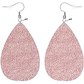 Zokola Pink Glitter Dangle Earrings For Women, Shiny Glitter Rose Pink Blink Double-Sided Faux Leather PU Earrings Boho Jewelry For Teen Friends Friends