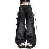 Hugboom Women's Baggy Jeans Star Cargo Elastic Waist Boyfriend Denim Pants | Baggy Jeans for Women Girls Trendy,Y2K Cargo Pants with Pockets,Casual High Waisted Wide Leg,Cute Streetwear,Grunge Clothes