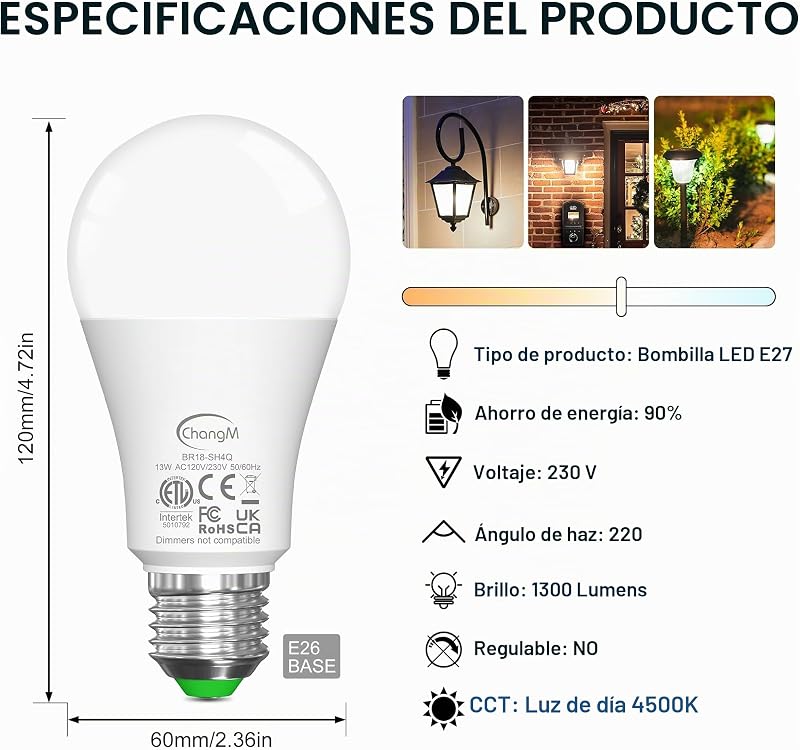 Lâmpada com Sensor Crepuscular, Lâmpada LED E27, Branco Neutro 2Pcs — foto 7 de 8