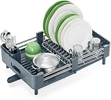 KINGRACK Dish Drainer Rack Extendable Stainless Steel Matte Green