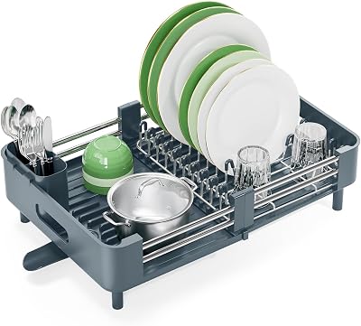 KINGRACK Dish Drainer Rack Extendable Stainless Steel Matte Green