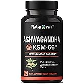 Natgrown Ashwagandha KSM 66 Supplement 600 mg - Stress, Mood, & Athletic Support - Organic KSM66 Root Extract with 5% Withanolides - Vegan Capsules - 60 Count