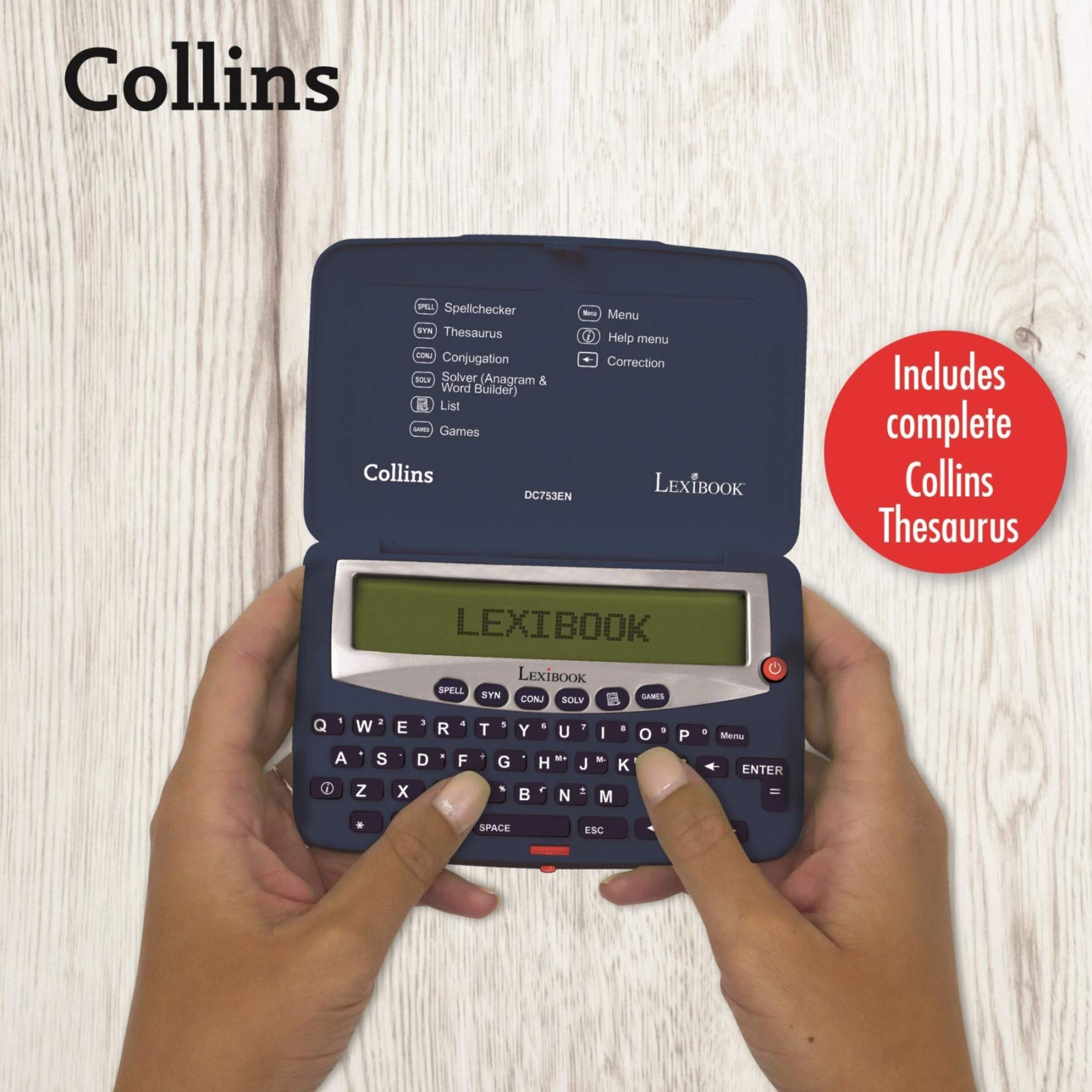 LEXiBOOK - Collins Electronic Pocket Spellchecker with Battery, Blue/White, DC753EN