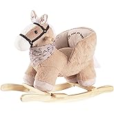 Rock My Baby Rocking Horse with Seat, Plush Ride-On Rocker with Realistic Sound, Wooden Rocking Horse for Toddlers Ages 1-3, Caramel Horse, CPC Certified