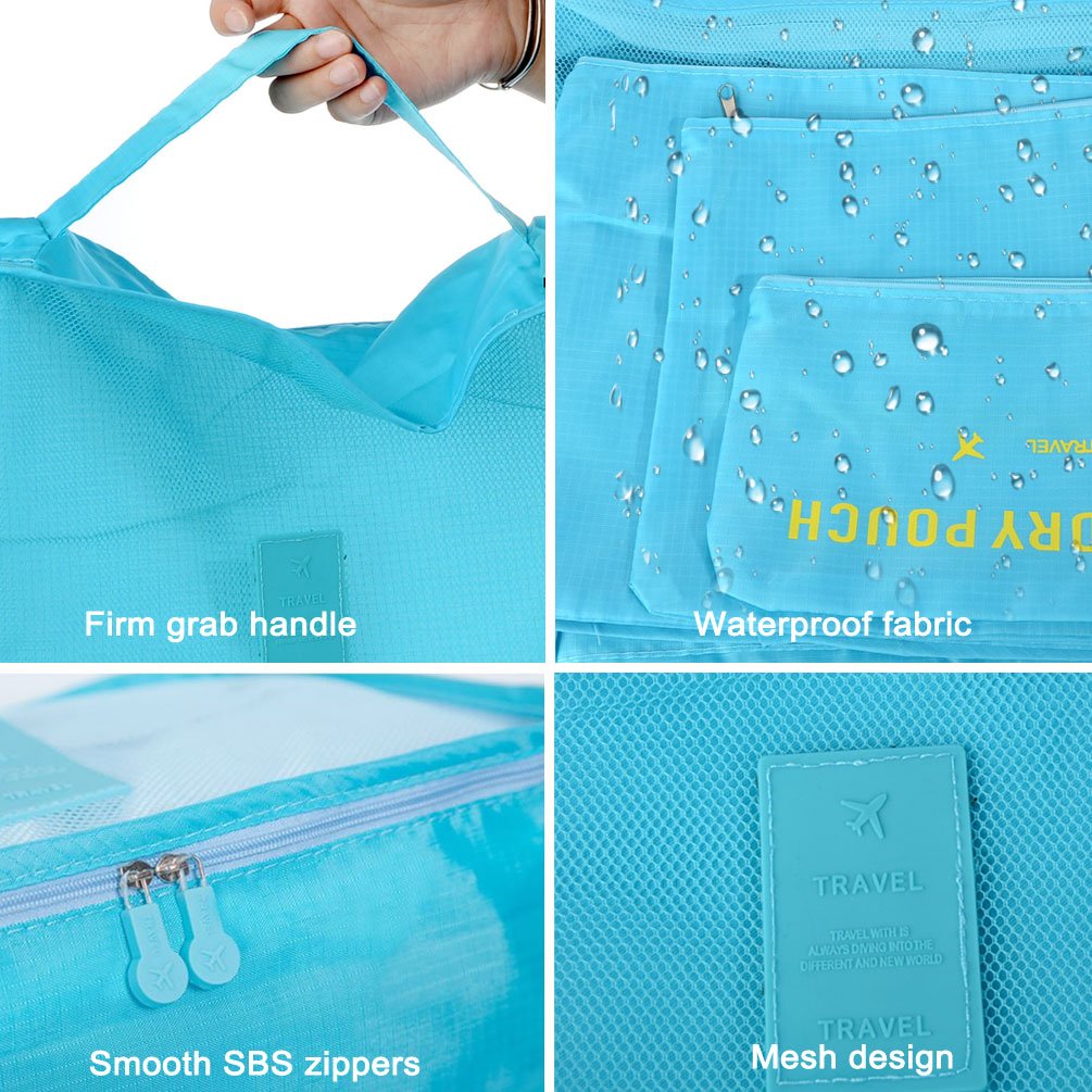 6 set da viaggio imballaggio cubi organizzatori con borsa per scarpe - Essential Luggage Compression Storage Pouches Blue