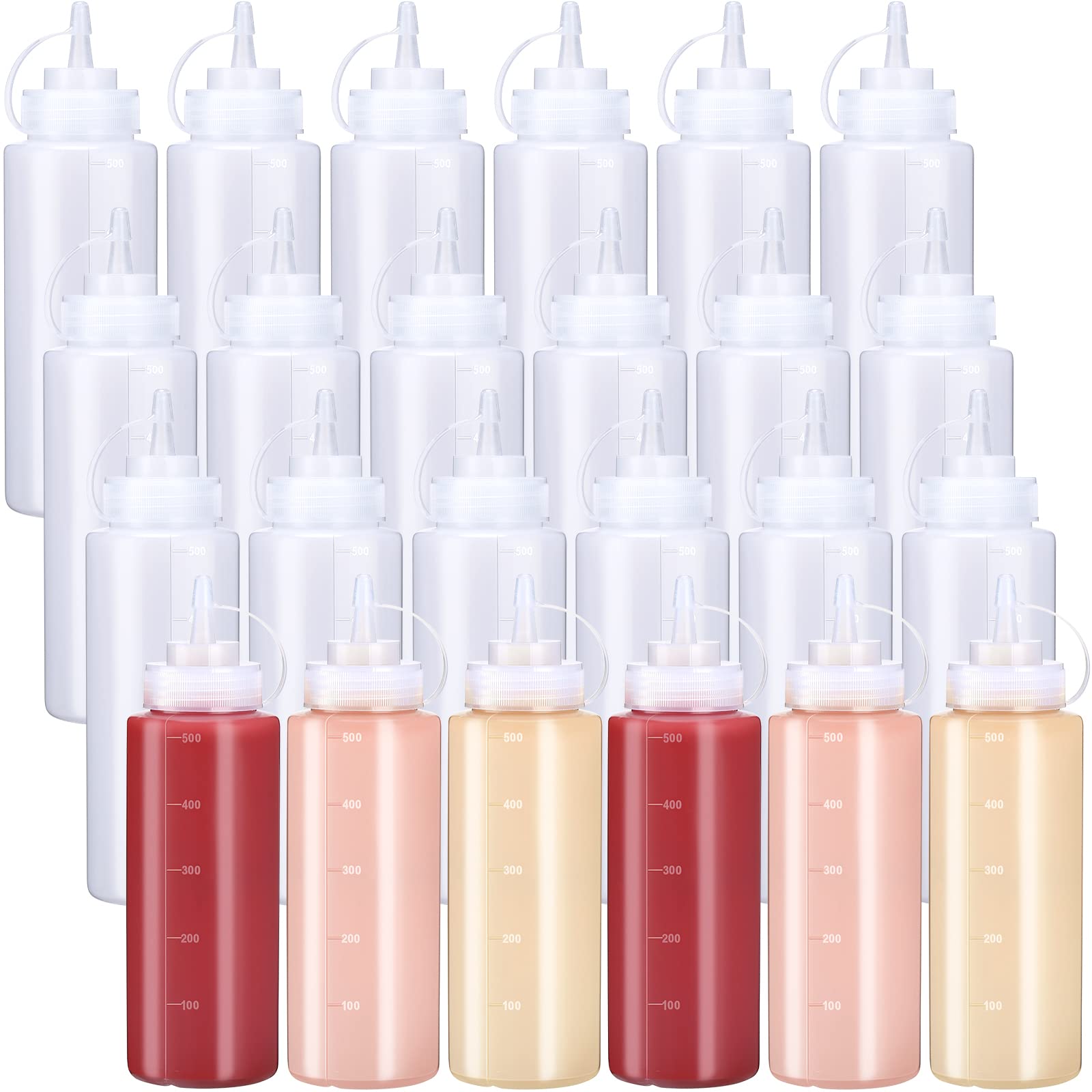 Photo 1 of ******PARTIAL SET - PRICE ADJUSTED (MISSING 10)*** Xinnun 24 Pcs Plastic Condiment Squeeze Bottles Squeeze Leak Proof Multipurpose Squirt Bottles with Twist Top Cap for Sauces Ketchup BBQ Syrup Dressings Paint Grilling Crafts Olive Oil Arts (16 oz)