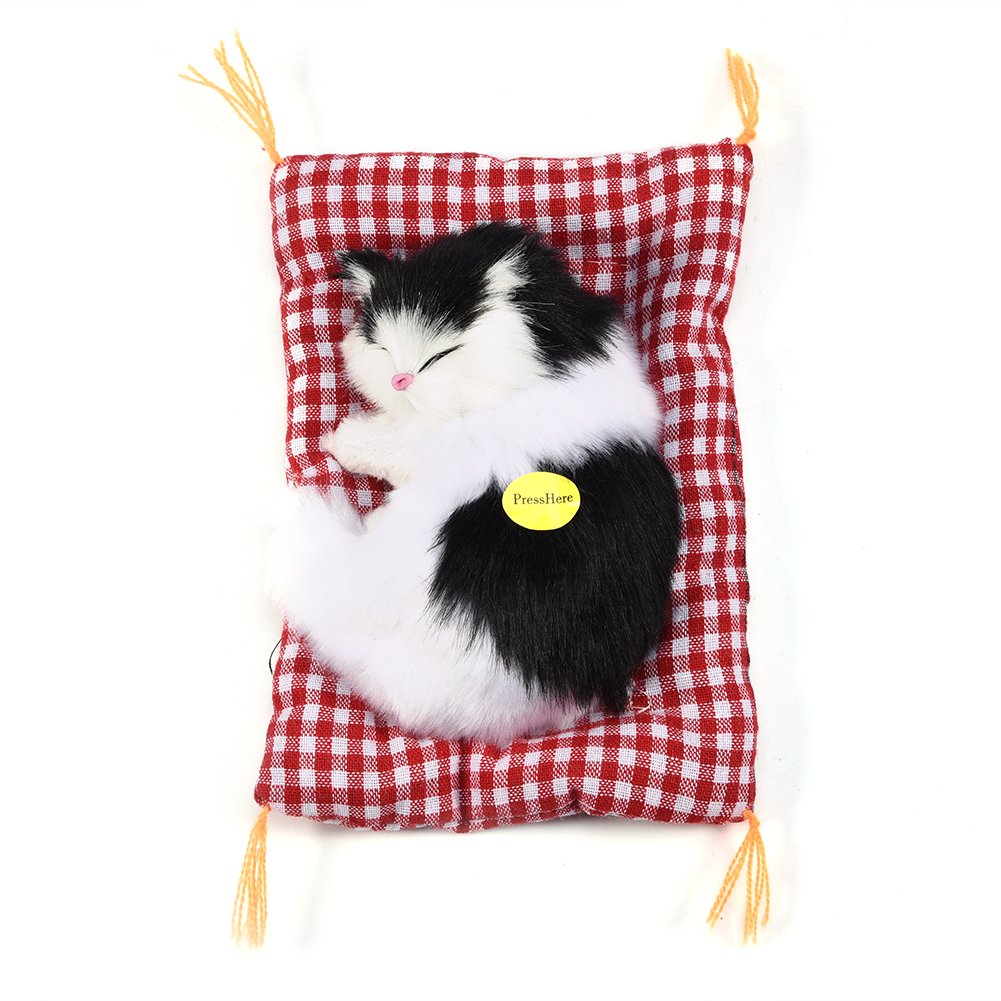 Zerodis Simulation Sleeping Cat Toy with Soft Mat Bed Durable Vocalize