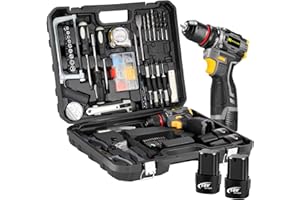 JEXUGK Cordless Drill Tool Set, 18V Brushless Compact Power Drill Kit with 2 Battery, 120 PCS Household Tool Kit with Driver Taladro, Men Electric Taladros Inalámbricos for Daily Home Repair