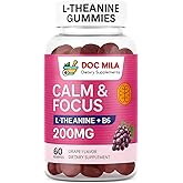 L-Theanine Gummies 200mg – L Theanine Supplement Chewable Gummy – Ltheanine/L’theanine 200mg – Focus and Calm Vitamins Supplement for Kids and Adults