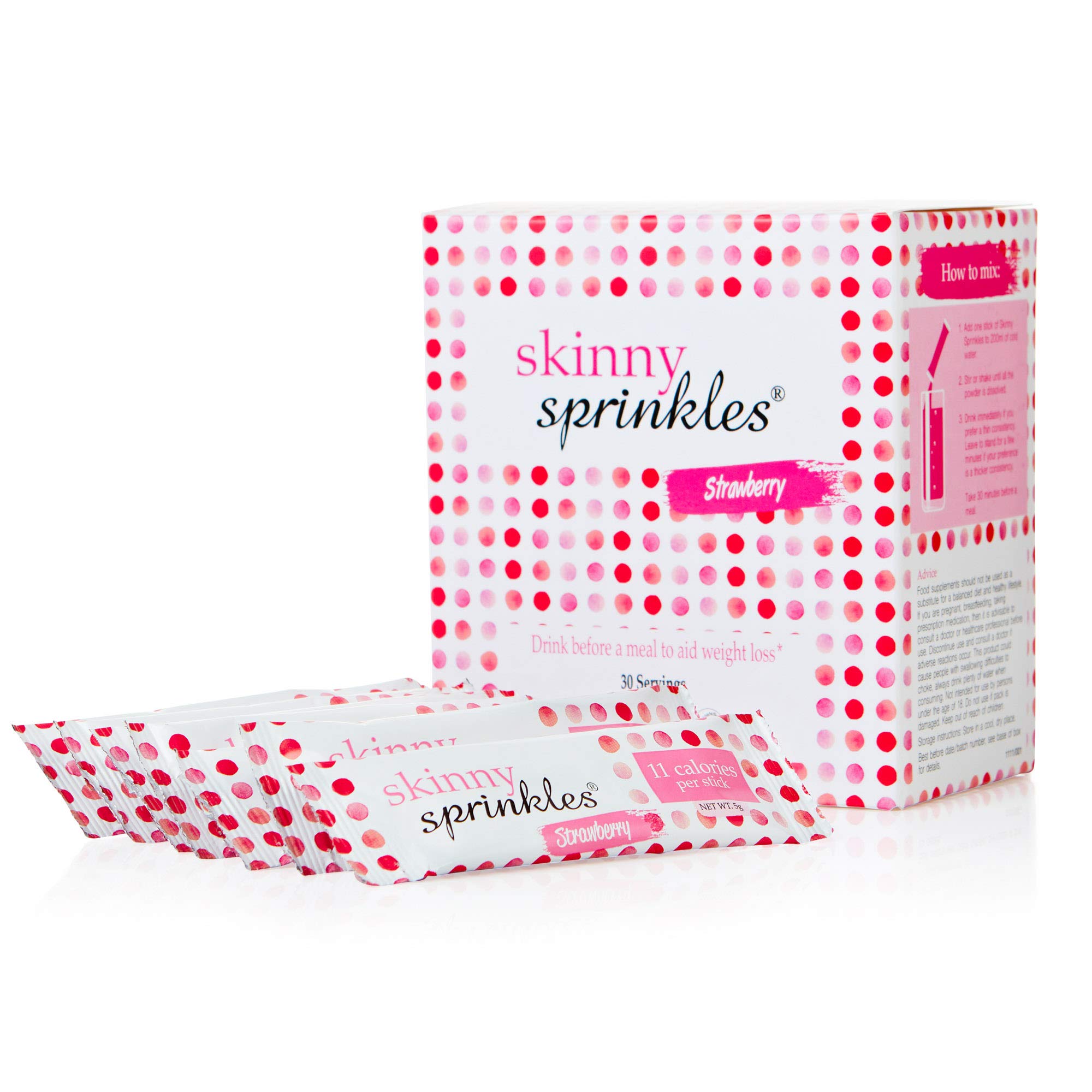 Skinny Sprinkles, 30 Servings - Weight Management Drink with Glucomannan - Vegan, Vegetarian Society Approved - Made in the UK - Strawberry