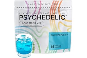 PSYCHEDELIC WATER Easy Alcohol Alternative with Buzz - Calming Kava Drink Mix (14x5.5g) Flavored Kava Powder - Calming Drink Powder Packets - Easy Open Single Serving Drinks - 14 Calm Packets - Blue Raspberry