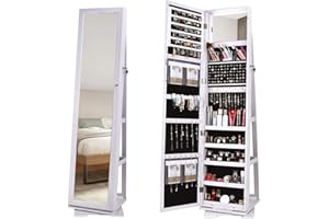 SogesPower 360° Rotatable Lockable Jewelry Cabinet with Dressing Mirror Jewelry Armoire Organizer with Mirror and Storage She