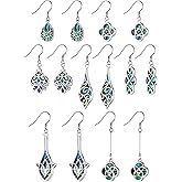 7 Pairs Celtic Knot Earrings Boho Fashion Drop Dangle Earrings for Women Knot Silver Teardrop Hoop Vintage Statement Jewelry (Ocean)