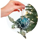 Christmas Ornaments - Home Decor - Unique Nautical Christmas Ornament Hand-Painted Blue Sea Turtle - Best for Tree Hanging, Bathroom Decorations, Stocking Stuffers, Scuba Lovers and Ocean Enthusiasts