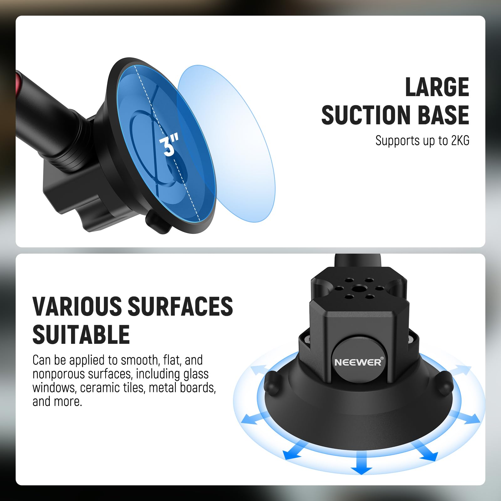 Neewer Triple Suction Cup Camera Car Mount [Simplified] with Phone Holder & Action Camera Adapter Compatible with iPhone GoPro OSMO Action Pocket 4 3 2 Hero 12 11 10 Insta360 Samsung, CA067