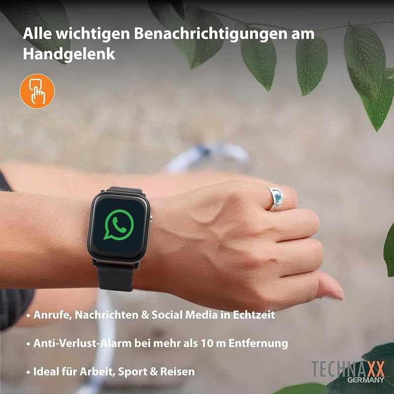 Smartwatch mit Temperatur- & Herzfrequenzmesser – 1,4" Farbdisplay – Fitness Tracker mit Schritte, Distanz, Kalorien, Schlaf, Sportmodi, Benachrichtigungen, Anti-Lost, 5 Tage Akku - TX-SW6HR