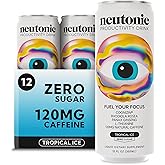 Neutonic Nootropic Productivity Energy Drink | Tropical Ice 12 Cans | 120mg Natural Caffeine, Zero Sugar | Support Memory, Mental Clarity, Cognitive Function | Boost Focus, Energy, Brain Health