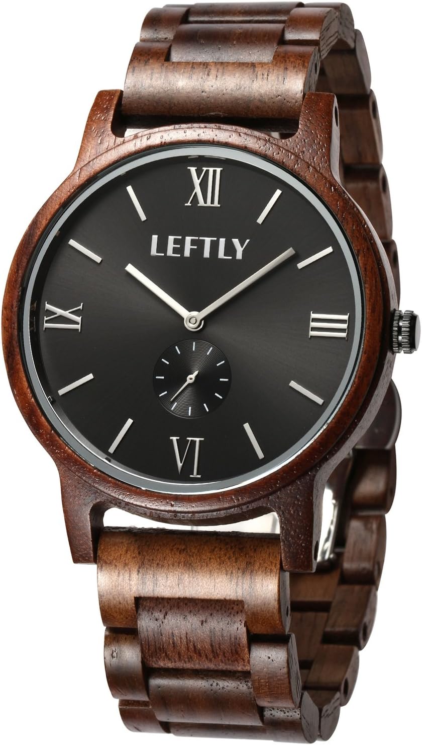 LEFTLY Mens Wooden Watch Handmade Wood Band Lightweight Miyota Movement Quartz Wrist Watch