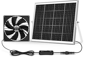 pqins 7.1" Large Solar Greenhouse Fan, 25W Solar Powered Vent Exhaust and Intake Chicken Coop Fan Outdoor Waterproof, 16.5 ft Cord, Strong Airflow for Shed Doghouse Cabin Ventilation Air Circulation