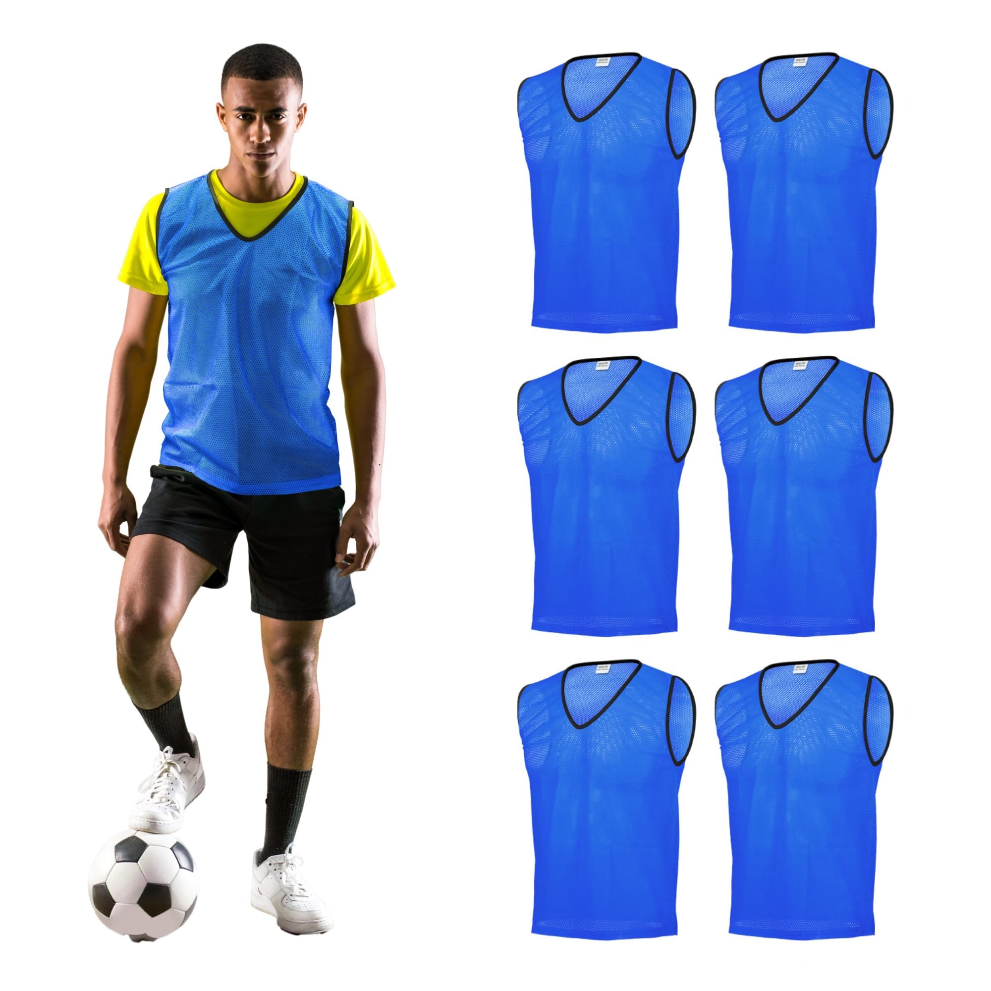 GSi Sports Pinnies - Pack of 06 - Free Size for Youth/Adult - 5 Color Options - Soccer, Basketball Practice Vest (Blue)