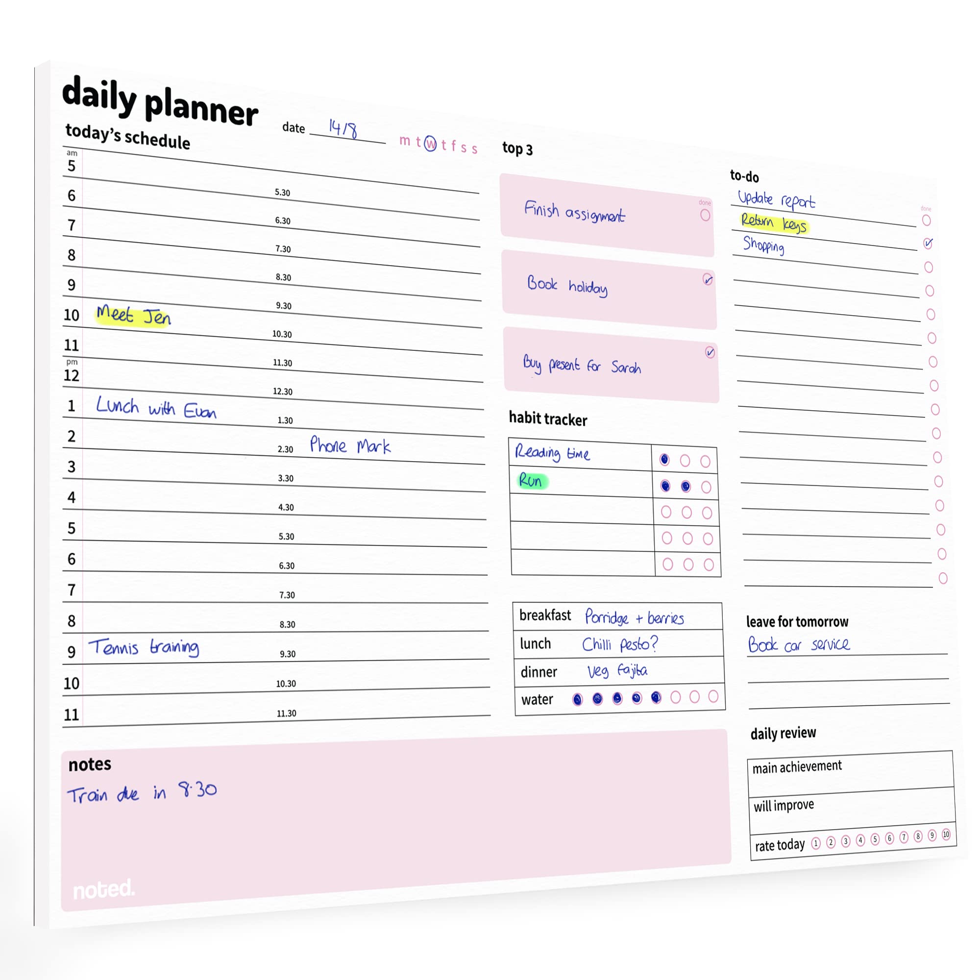 Ultimate A4 Daily Planner Pad with To Do List, Schedule, Habit Tracker & Meal Planner - 52 tear-off sheets for planning for home, work or study tasks