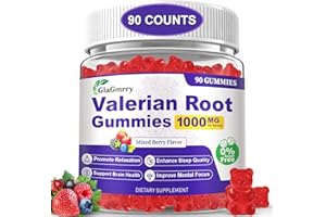 GLAGMRRY 90 Count | Valerian Root Gummies with Melatonin & L-Theanine, Natural 1000MG Valerian Root Extract Supplements for Deep Zzz, Relaxation & Calming, Mixed Berry Flavor, Sugar Free, Non-GMO